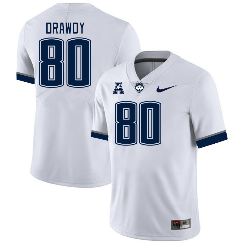 Men #80 Zackary Drawdy Connecticut Huskies College Football Jerseys Stitched Sale-White